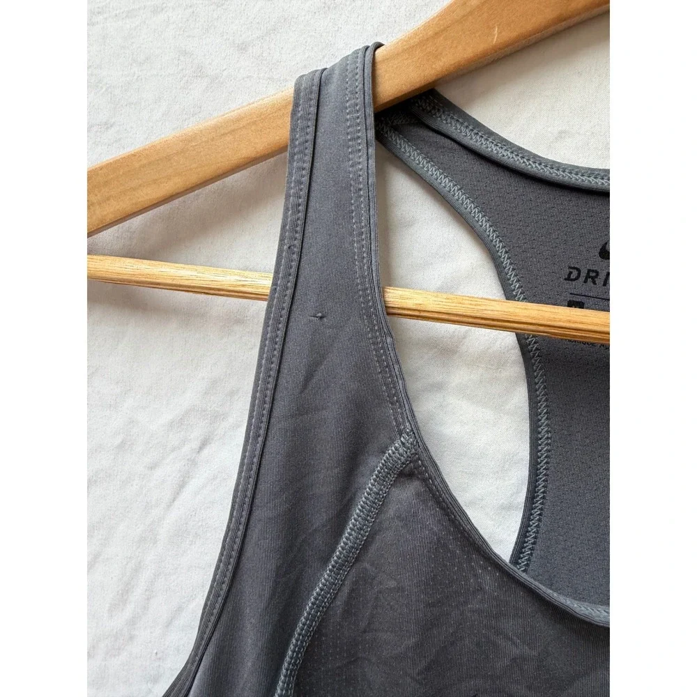 Nike Womens Dri-FIT Racerback Tank Top Gray Swoosh Logo Athletic Gym Medium